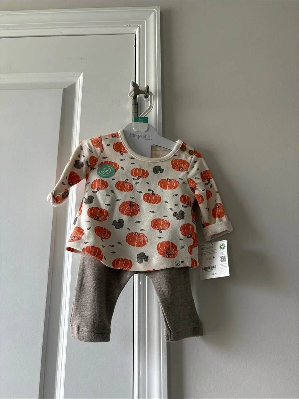 Little Planet Pumpkin Print Baby Top & Pants Set - Orange & Brown 3mo NWT